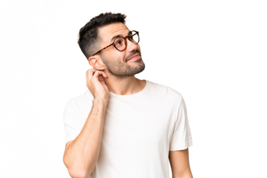 Young handsome caucasian man over isolated chroma key background thinking an idea