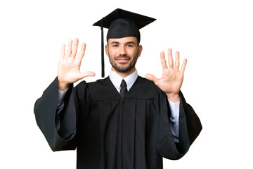 Young university graduate man over isolated chroma key background counting ten with fingers