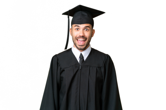 Young university graduate man over isolated chroma key background with surprise facial expression