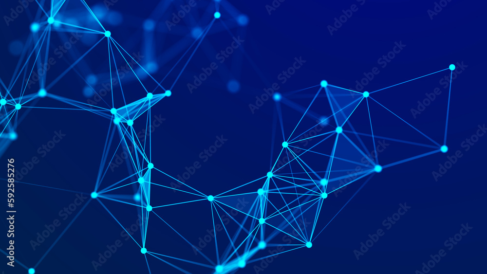 Poster connecting colored lines and dots in space. abstract digital background. data network connections.3d
