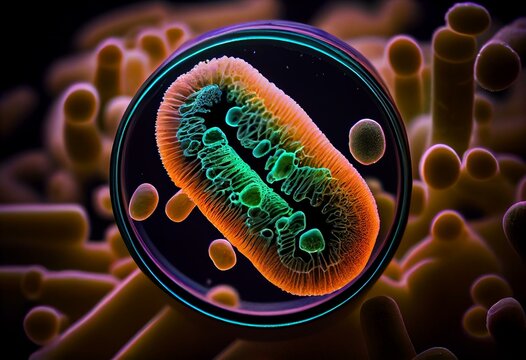 Escherichia Coli (E. Coli.) cells or  bacteria under microscope. Generative AI