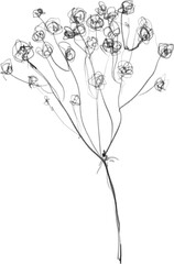Naklejka premium Twig with tiny flowers sketch, botanical lineart illustration