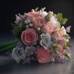 Obraz premium bouquet, wedding, rose, flower, flowers, roses, bride, love, bridal, beauty, floral, pink, celebration, marriage, bloom, nature, romance, bunch, arrangement, beautiful, blossom, decoration, married, l