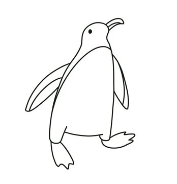 Cute penguin. Cartoon outline style illustration. Isolated character for design on white background.