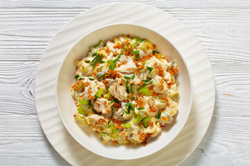 chicken salad with celery, mushrooms in bowl