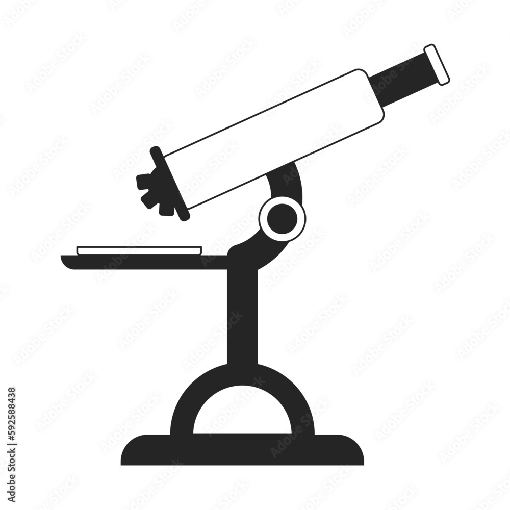 Poster professional laboratory microscope flat line black white vector object. medical lab. editable cartoo