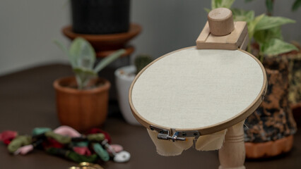 Embroidery Essentials: Preparing for a New Project with a Stand Hoop, Fabric, and Threads