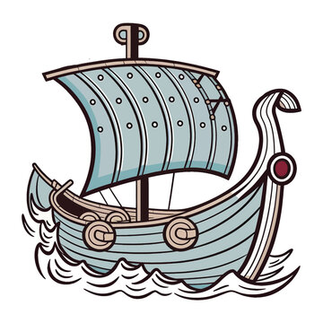 Viking transport ship. Ancient Viking ship, Vector Illustration. Branding Identity Isolated on a white background.