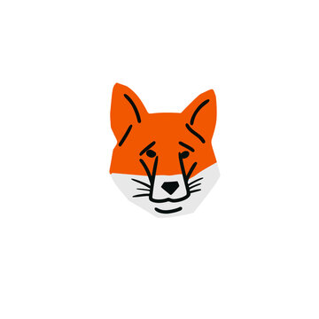 Fox head illustration in minimalist cutting style isolated on white