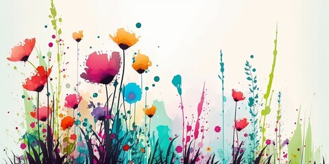 Colorful abstract flower meadow illustration - AI generative