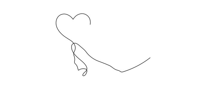 Hand with heart one line art animation,love concept continuous contour motion,hand-drawn Valentine's day video.Romance,engagement and marriage drawing decoration.4k movie