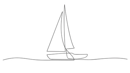 Sailboaton of sea One Line Drawing. Continuous,Vector