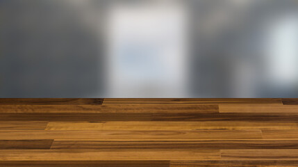 Modern Bathroom Interior Design. 3D rendering., Background with empty wooden table. Flooring.