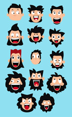 Cartoon characters funny faces comic vector set illustration 