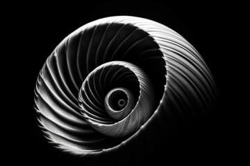 Abstract conceptual illustration of a shell in black and white high contrast. Generative AI