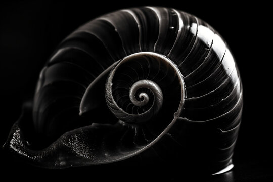 Abstract conceptual illustration of a shell in black and white high contrast. Generative AI