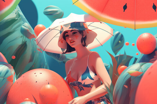 Hand drawn illustration of a summer theme concept. Generative AI