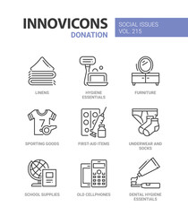 Donations and charity - line design style icons set