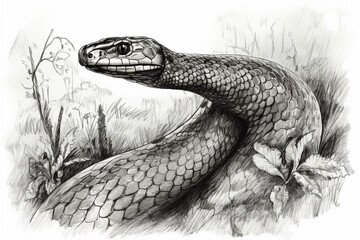 Obraz premium Hand drawn ink illustration of a cobra snake in its natural habitat. Generative AI.