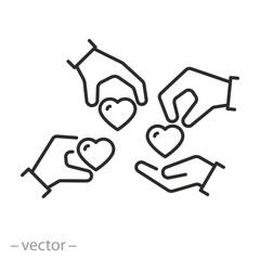 donation icon, give help to those in need, charity concept, care volunteering, thin line symbol - editable stroke vector illustration