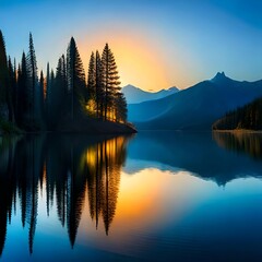 Sunset on the lake, generative ai