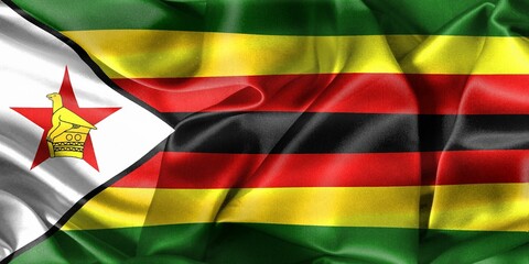 3D-Illustration of a Zimbabwe flag - realistic waving fabric flag.