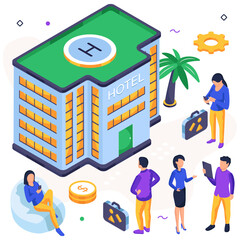 An isometric design illustration of hotel building