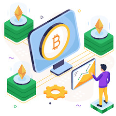 Trendy design illustration of online bitcoin