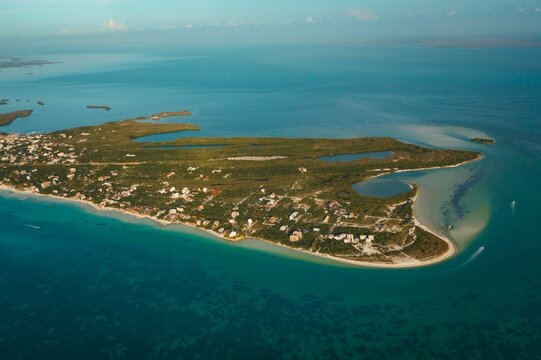 Drone shot of island from Isla Holbox, Quintana, Roo, Me, Mexico