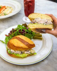 Delicious bread with vegetables on a plate