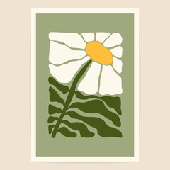 Abstract daisy flower poster. Minimal floral naive art print Matisse inspired, botanical wall decor. Vector illustration
