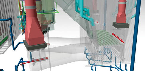 circulating fluidized bed boiler 3D illustration