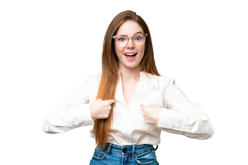 Young pretty woman over isolated chroma key background with surprise facial expression