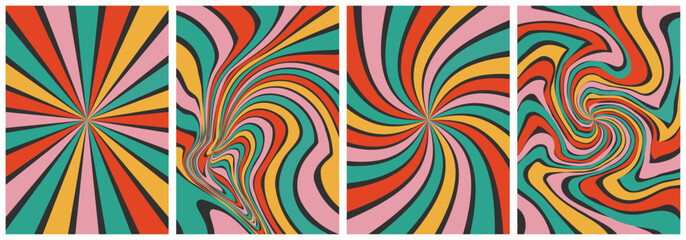 Groovy rainbow backgrounds.Groovy backgrounds.Set of colorful abstract backgrounds.Y2k aesthetic.Vector cards in retro psychedelic style.