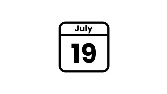 19 July calendar icon animation. Luma matte with transparent background 4K resolution
