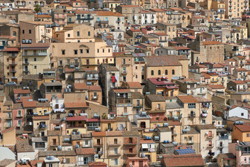 Fototapeta na wymiar view of the city of Nicosia in the province of Enna with its characteristic houses and many churches