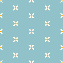 Pattern with abstract geometric daisies and blue background. Bauhaus style