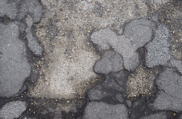 asphalt damage on derelict pavement floor background
