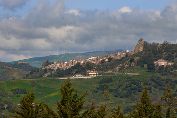 Fototapeta na wymiar The town of Sperlinga when arriving from Nicosia in the Province of Enna, Sicily.