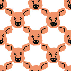 Seamless pattern with pig head illustration in minimalist cutting style on white background