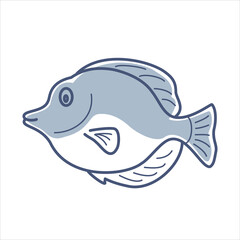 Vector outlineline illustration of sea fish zebrasoma flavescens with partial fill.