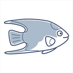 Vector outlineline illustration of sea fish angelfish with partial fill.