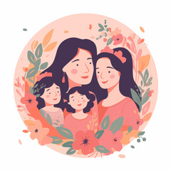 Happy Mother's Day Template Card Vector Illustration, Mother and Daughter Love, Family Love