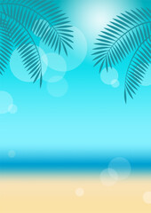 Fototapeta na wymiar Vector Tropical Resort Background With Blue Sky And Sandy Beach.