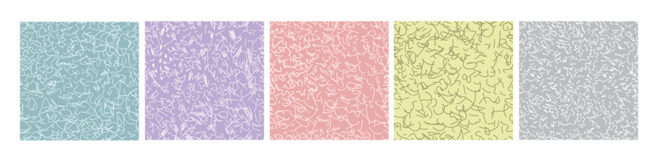 Vector set of handmade seamless patterns. Wallpaper in pastel colors. Free texture for fabric, printing, web design, gift wrapping.