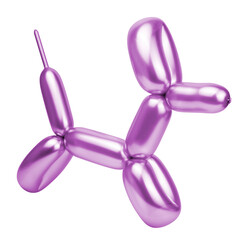 Bright silver purple balloon dog figure isolated on the white background