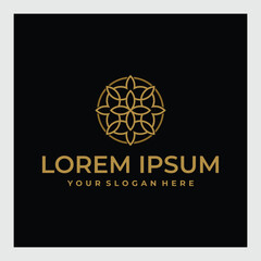  logo design templates in trendy linear style with flowers and leaves - signs made with golden foil on black background  luxury products, florist emblems, organic