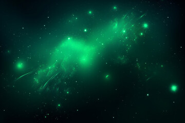 Obraz na płótnie Canvas bright green star in starfield dark galaxy planets in a free space, generated AI