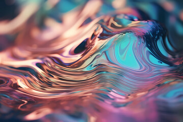 Fototapeta na wymiar Abstract wavy iridescent transparent holographic fluid, Generative AI