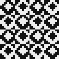 Black and white pattern, abstract seamless fashion trend pattern fabric textures, pixel art vector monochrome illustration. Design for web and mobile app.